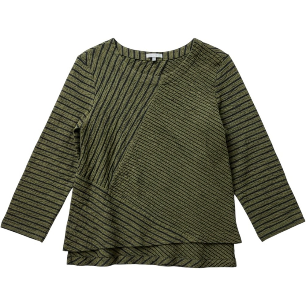 Habitat Clothes to Live In Olive Striped Crinkle Top Large Lagenlook Artsy Boho